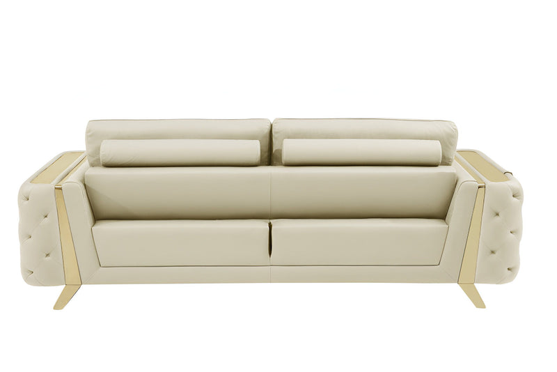 Italian Leather Sofa With Silver Legs - Beige