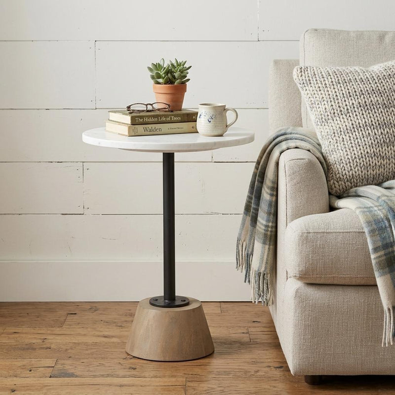 Marble Round Block End Table - White