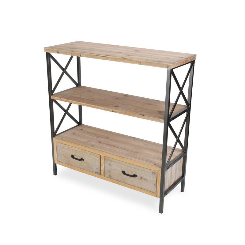 Three Tier Etagere Bookcase With Two Drawers - Brown