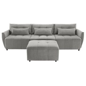 113.3" Convertible Sectional Sofa Couch 3-Seat L-Shaped Sofa with Movable Ottoman and  USB for Apartment, Living Room, Bedroom, Grey