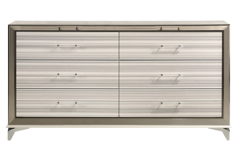 64" Wood Six Drawer Double Dresser - Silver And White