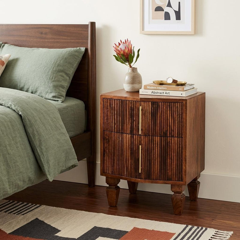 Solid Wood Ribbed Texture Two Drawer Nightstand (738439) - Brown