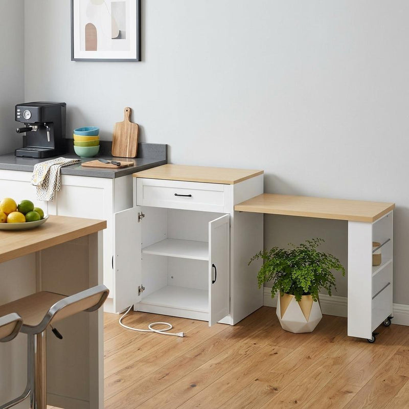 Brown And Wood Flat Door Kitchen Cart - White
