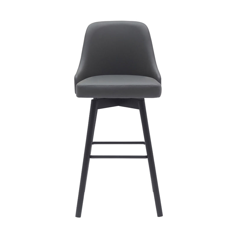 Faux Leather With Solid Wood Swivel Bar Height Bar Chair - Gray And Black