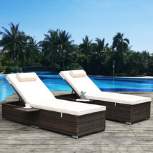 Load image into Gallery viewer, Outdoor Patio Chaise Lounge Chair,Lying in bed with PE Rattan and Steel Frame,PE Wickers,Pool Recliners with Elegant Reclining Adjustable Backrest and Removable Cushions Sets of 2(Brown+Beige)
