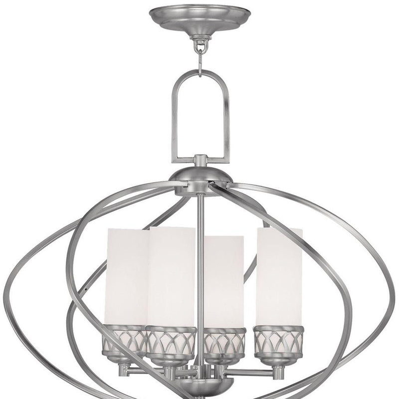 21" Four Light Dimmable Chandelier With Shades - Nickel