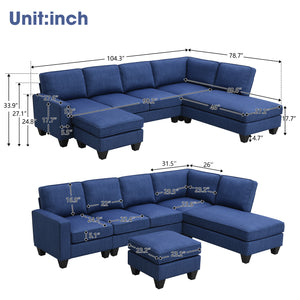 [VIDEO provided] [New] 104.3*78.7" Modern L-shaped Sectional Sofa,7-seat Linen Fabric Couch Set with Chaise Lounge and Convertible Ottoman for Living Room,Apartment,Office,3 Colors