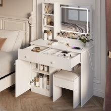 Load image into Gallery viewer, Fashion Vanity Desk With Mirror And Adjustable Lights, Makeup Table Set With 2 Drawers - White
