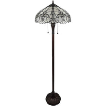 Load image into Gallery viewer, Two Light Torchiere Floor Lamp With White Fleur De Lis Stained Glass Dome Shade - Brown
