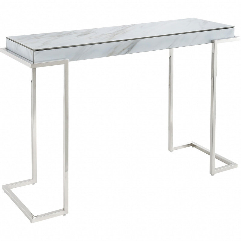 Genuine Marble Sled Console Table - White And Silver