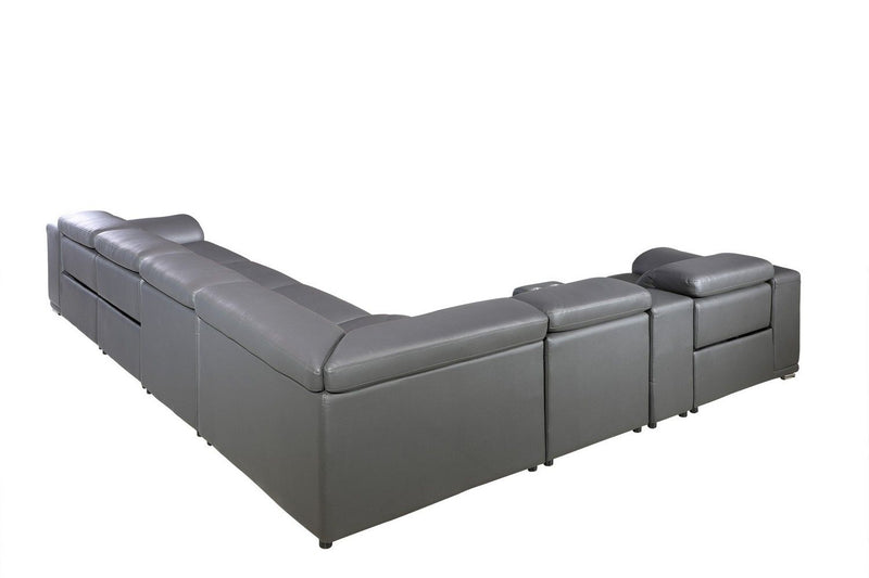 Italian Leather Power Reclining Eight Piece Corner Sectional With Console - Gray