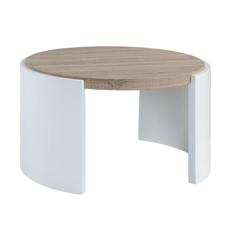 33" Wood Round Partial Frame Coffee Table - Oak And White