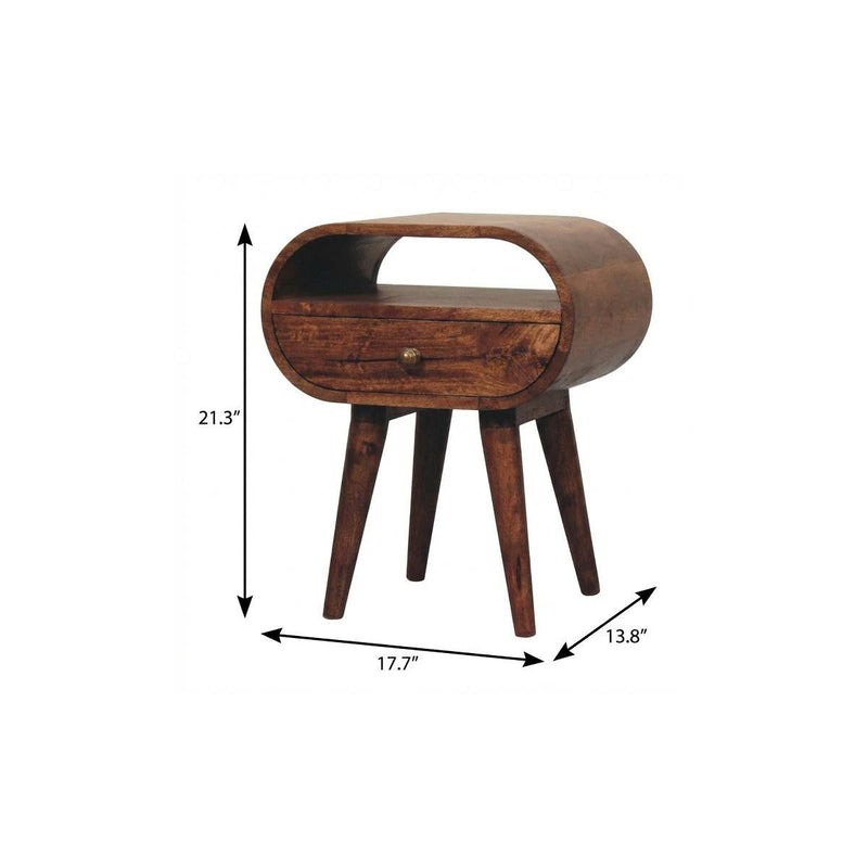 Solid Wood Oval One Drawer Nightstand - Walnut