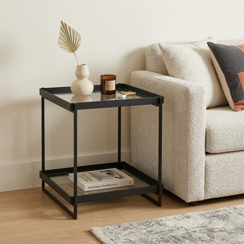 Tempered Square Frame End Table With Two Shelves - Clear / Clear