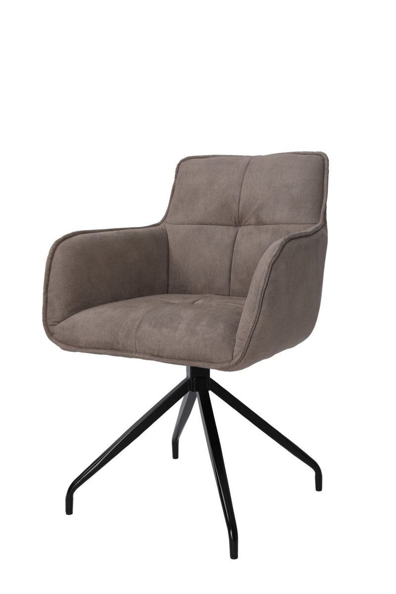 Upholstered Fabric Dining Arm Chair - Dark Brown / Black