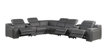 Load image into Gallery viewer, Italian Leather Power Reclining Curved Eight Piece Corner Sectional With Console - Gray

