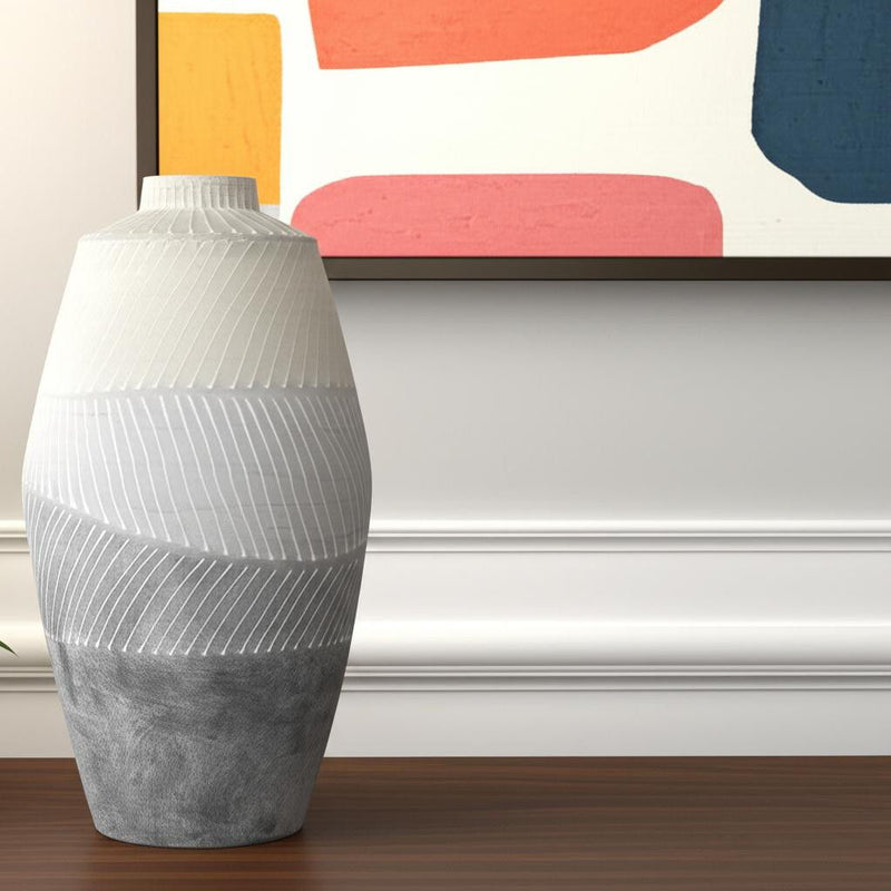 Geometric Table Vase - Cream / Gray