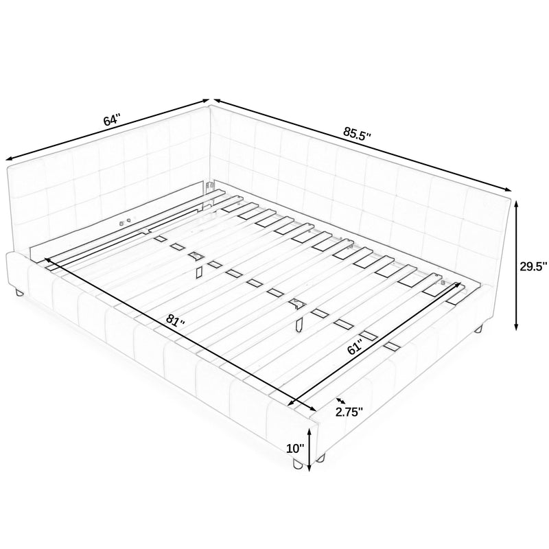 Storage Elegant Upholstered Tufted Bed Frame With Backrest And Armrests