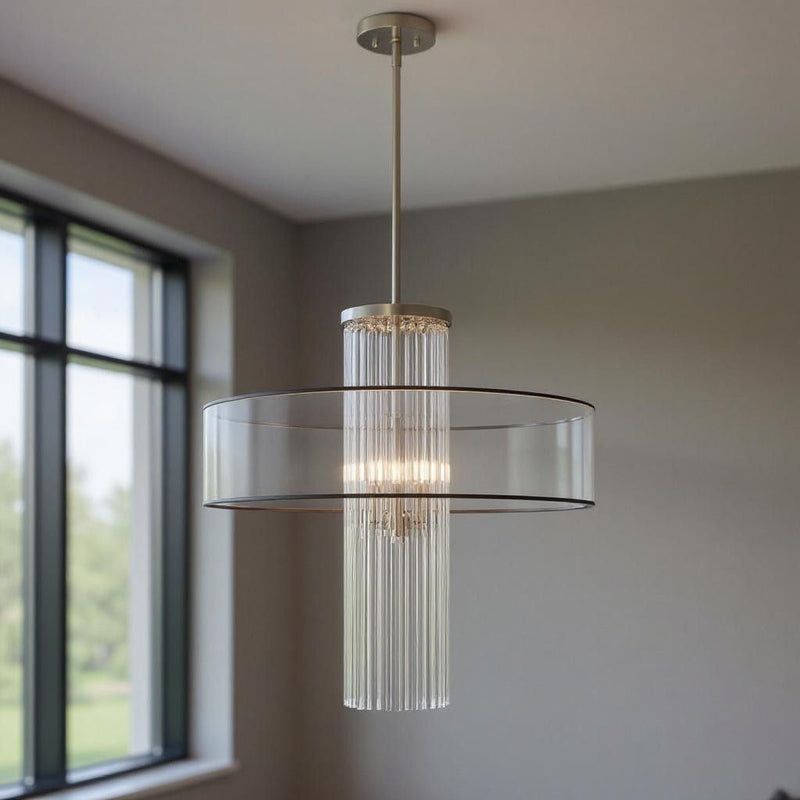 33'' Four-Light Dimmable Chandelier With Shades - Nickel