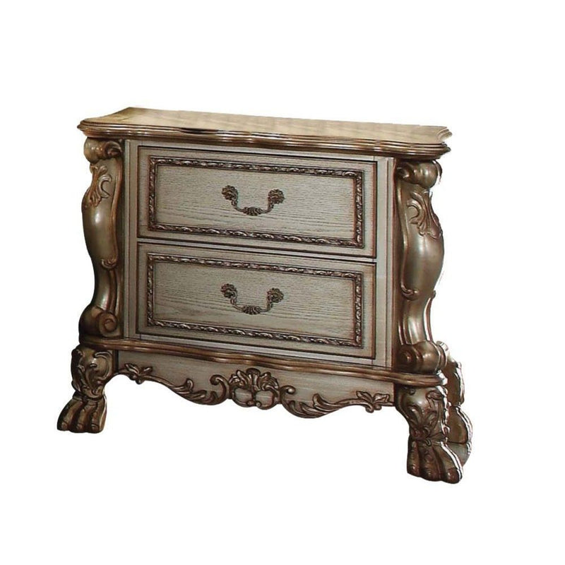 Two Drawers Solid Wood Mirrored Nightstand - Gold