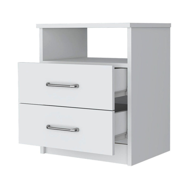 20" Modern Wood Two Drawer Nightstand - White