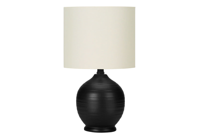 Ceramic Round Table Lamp With Ivory Drum Shade - Black