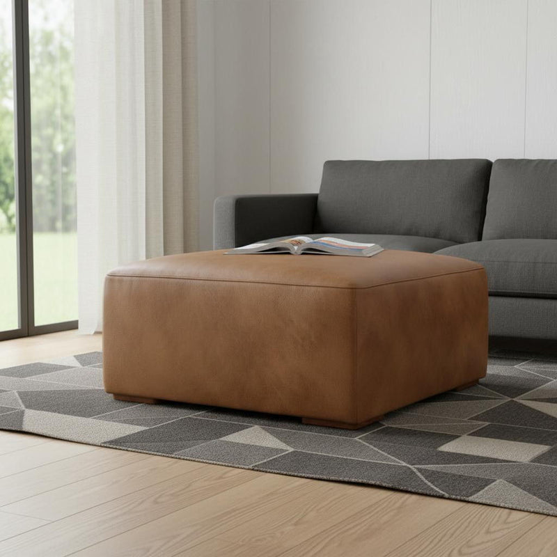 34" Leather Ottoman - Brown