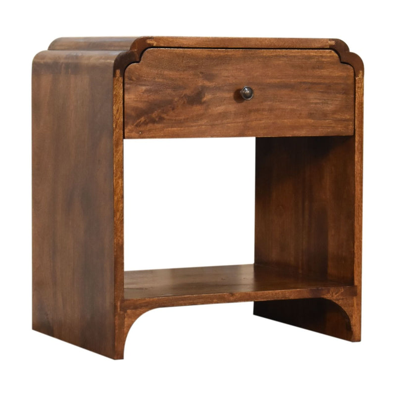 20" Solid Wood Scalloped Edge One Drawer Nightstand - Brown