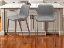 Load image into Gallery viewer, 26" Modern Slate Faux Leather And Steel Counter Height Bar Chairs (Set of 2) - Gray

