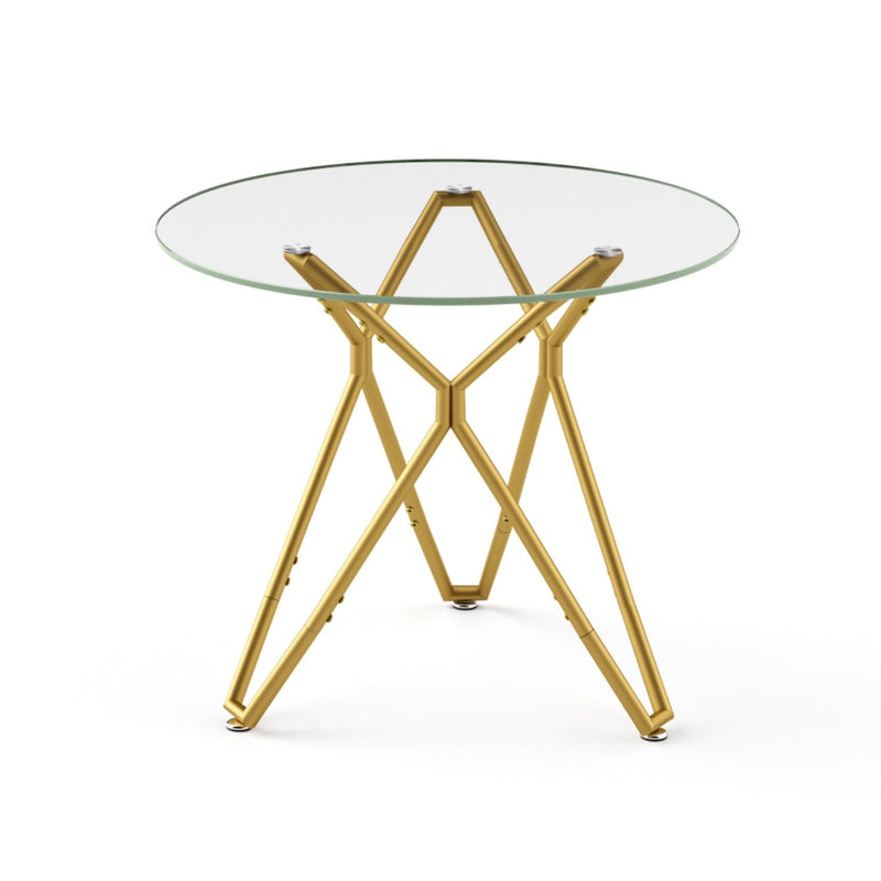 Glass Round Trestle Coffee Table - White / Gold
