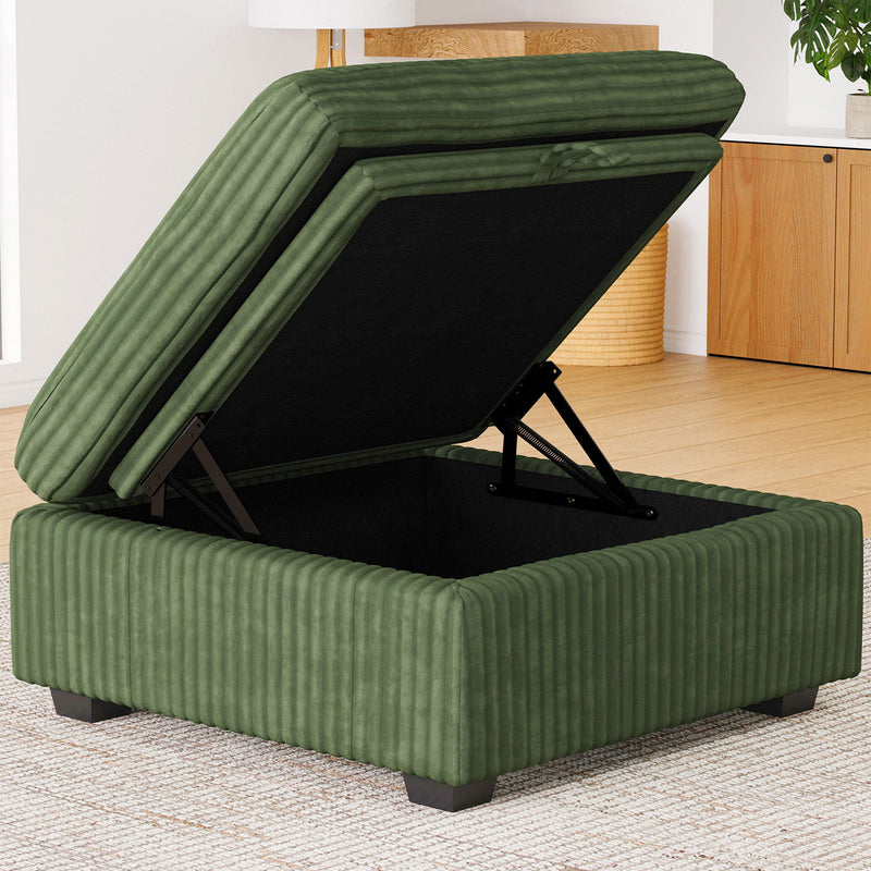 30" Corduroy Storage Ottoman - Green / Black