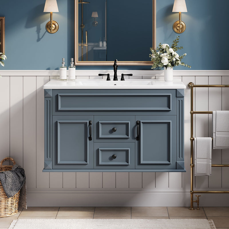 French Simple Style Wall Mounted Bathroom Cabinet With Sink