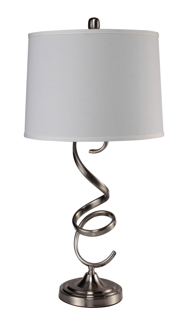 Metal Bedside Table Lamp With White Empire Shade - Silver