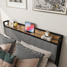 Load image into Gallery viewer, Bed With Charging Station, American Design Upholstered Headboard, Metal Platform
