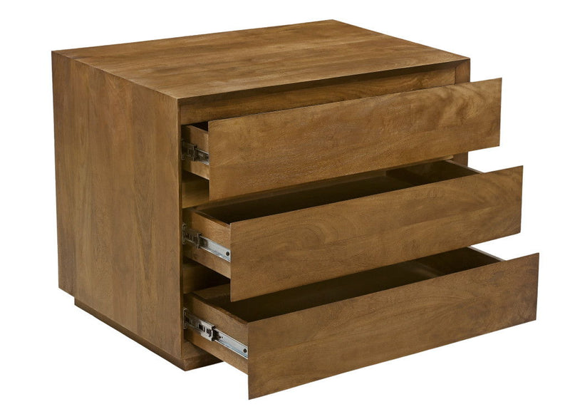 Solid Wood Distressed Three Drawer Nightstand - Tan
