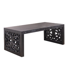 Load image into Gallery viewer, Rustic Carved Wood Coffee Table, Handcrafted Look With Ornate Side Panels
