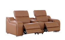 Load image into Gallery viewer, Italian Leather Power Reclining Loveseat With Storage (633759) - Cognac / Silver
