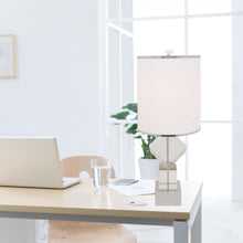 Load image into Gallery viewer, 31" Clear And Faux Crystal Geometric Table Lamp LED With Drum Shade - Silver
