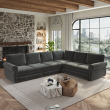 Load image into Gallery viewer, L-Shaped Sofa Couch With Pull Out Bed With Nailhead Trim &amp; Rolled Arm
