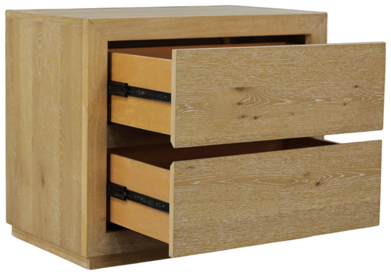 Wood Two Drawer Nightstand - Oak