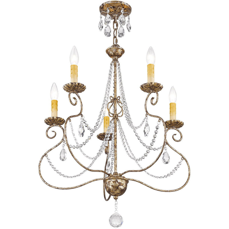 29" Five Light Metal Dimmable Chandelier With Shades - Bronze