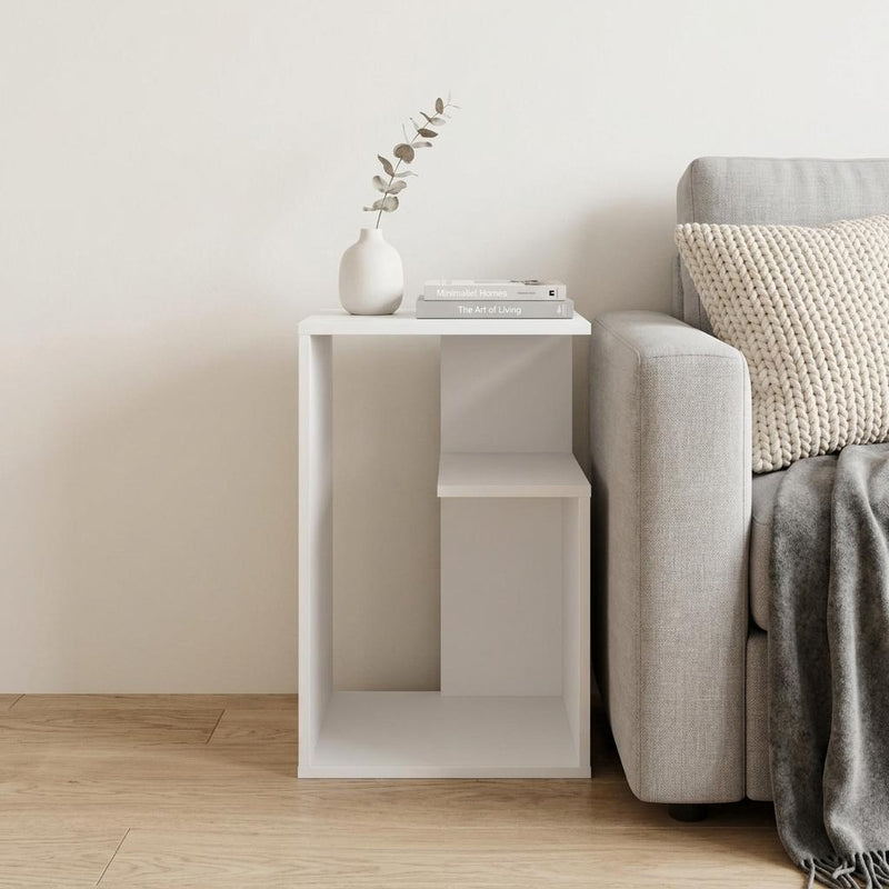 Wood Floor Shelf End Table With Shelf - White