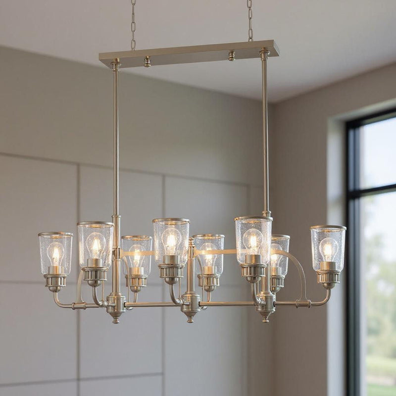 21'' Eight Light Dimmable Chandelier With Shades - Nickel
