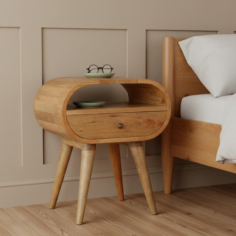 Solid Wood Oval One Drawer Nightstand - Oak