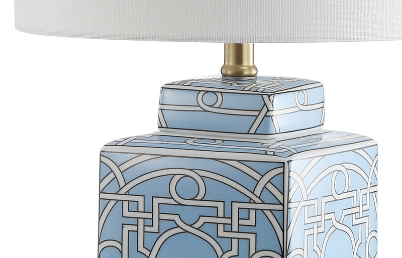 Square Table Lamp LED With Drum Shade - Blue