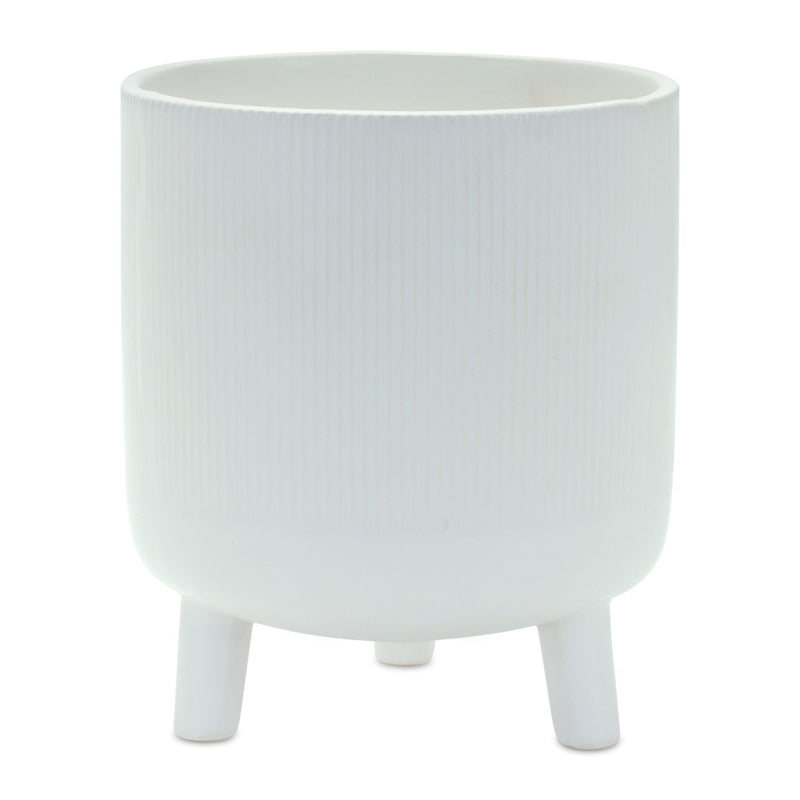 Striped Footed Pot Planter - White