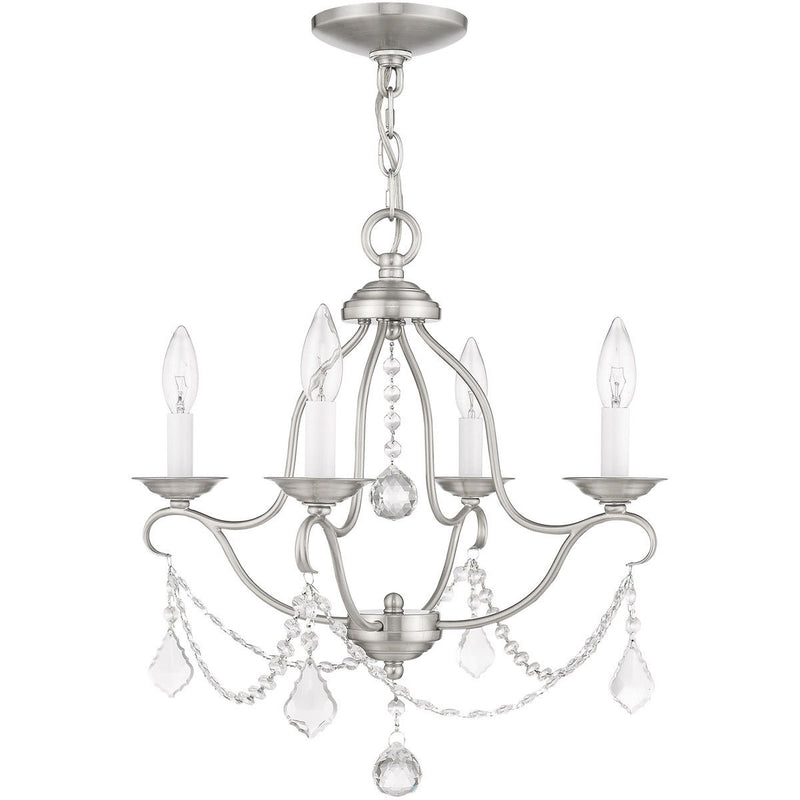 18" Four Light Metal Dimmable Chandelier With Shades - Nickel