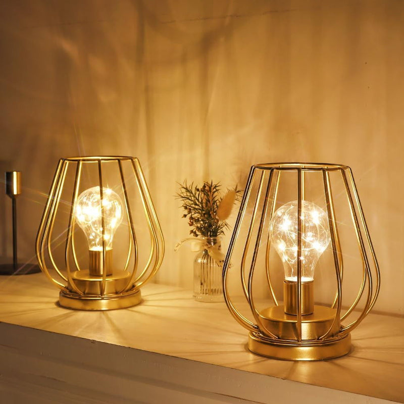 Geometric Geometric Cage Cordless Desk Lamps (Set of 2) - Gold