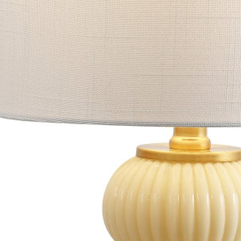 Gourd Table Lamp LED With Drum Shade - Ivory