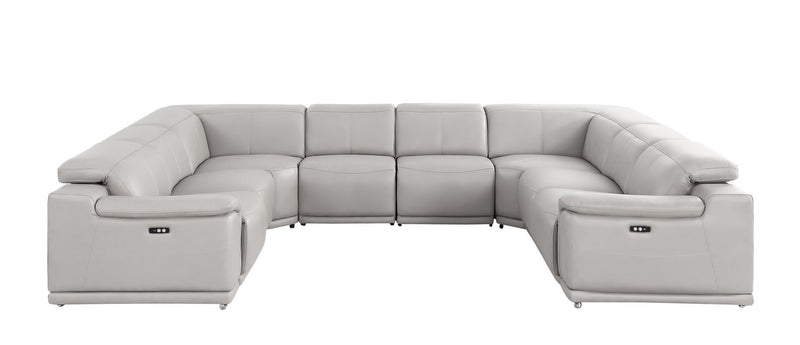 Leather Modular U Shaped Eight Piece Corner Sectional - Ash / Gray